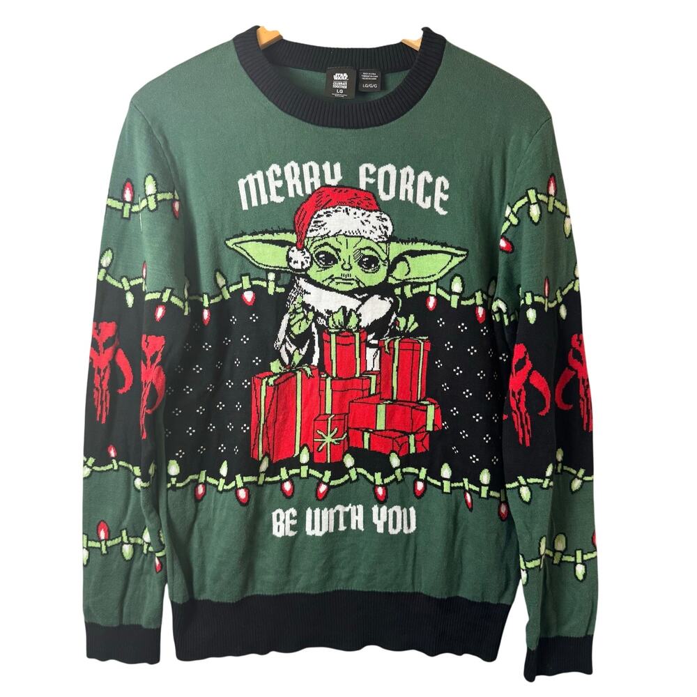 Star Wars ugly Christmas sweater Women Large Grogu Santa Merry Force Be With You